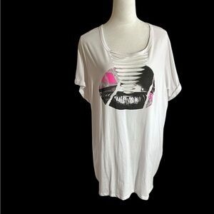 Torrid White Graphic Tee with Cutout Design